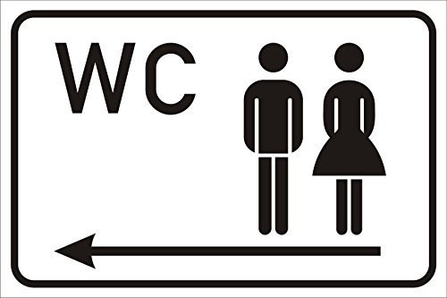 AdriLeo Türschild - WC Toilettenschild - Pfeil Links- 15x20 oder 30x20 Aluverbundplatte wetterfest (20x30cm)