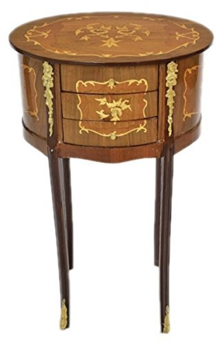 Casa Padrino Barock Kommode Mahagoni Intarsien/Gold mit 3 Schubladen Oval - Nachtschrank Antik Stil