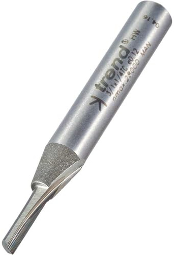 Trend Carbide Tipped Single Flute Router Cutter, 1/4 Inch Shank, 3mm x 11mm | Single Flute Eccentric Router Cutter With Tungsten Carbide Tip For Clean Cutting And A Smooth Finish, 2/15X1/4TC