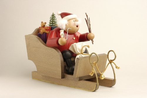 KWO Olbernhau Räuchermann Weihnachtsmann mit Schlitten, 20 cm, Mehrfarbig