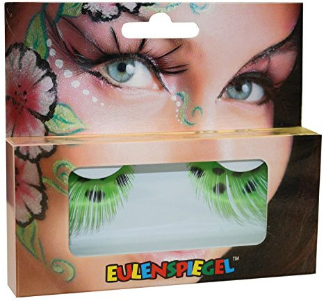 Eulenspiegel 000380 - Künstliche Wimpern, grüne Federn mit schwarzen Punkten, 1 ml Spezial-Wimpernkleber, Anleitung, für Karneval, Mottoparty