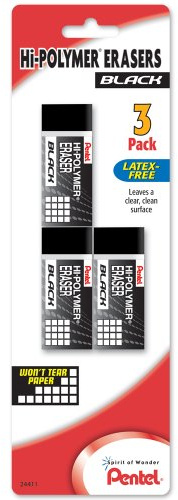 Pentel Hi-Polymer Block Eraser, Black, 3 Pack (ZEAH06BP3)