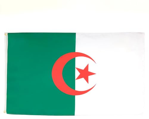 AZ FLAG - Drapeau Algérie - 150x90 cm - Drapeau Algérien 100% Polyester Avec Oeillets Métalliques Intégrés - Pavillon 110 g