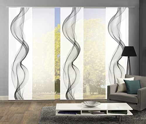 HOME WOHNIDEEN 80265 Schiebegardine Alberta, Digitaldruck Seidenoptik, 245x60 cm, Set, Farbe:GRAU, Größe:245 x 60 cm, Anzahl:5er Set (3X Bedruckt, 2X Uni)