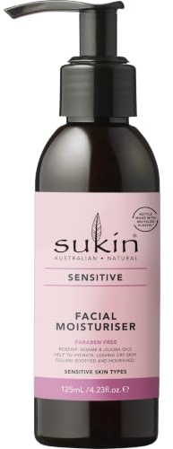 Sukin Sensitive Facial Moisturiser 125ml - with essential oils; cruelty free & vegan friendly -fast-absorbing to reduce the likelihood of a reaction for dry skin.