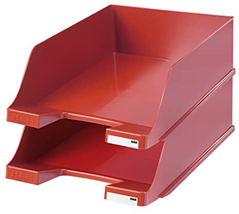 HAN Briefablage KLASSIK XXL - 2 STÜCK, DIN A4/C4, extra hohe Ausführung, Schreibtisch Organizer, Bürobedarf, Büromaterial, Briefkorb, Dokumentenablage, 1047-17, rot
