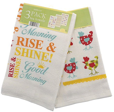 3pk Velour Tea Towels Wakey Wakey, Multicolour