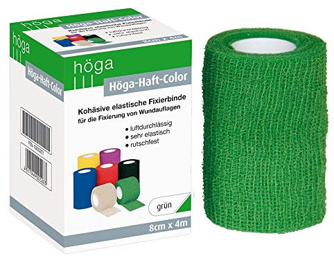 Höga-Haft-Color grün 8 cm x 4 m gedehnt, kohäsive (selbsthaftende) elastische Fixierbinde, 2er Pack (2 x 1 Stück)