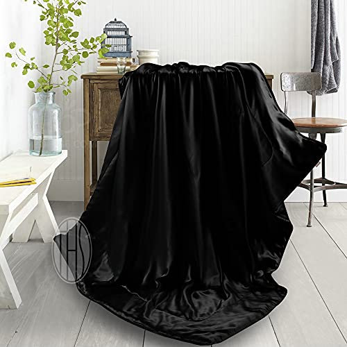 THXSILK Kuscheldecke Seide Innen und außen Seidenwohndecke 135x180cm hochwertige Flauschige Seide Decke Schwarz - weiche Maulbeerseide Sofadecke/Couchdecke