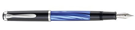 Pelikan 801874 Kolbenfüllhalter M205 Blau-Marmoriert, Feder M in Faltschachtel