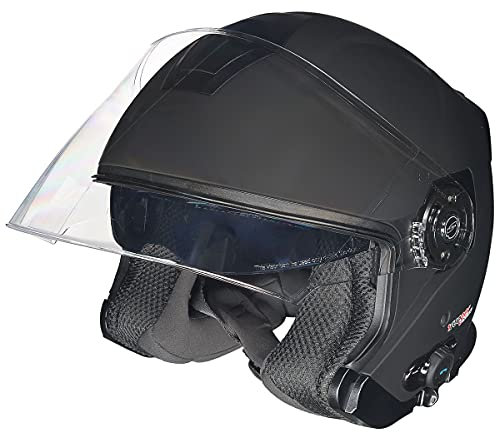 RF-586 Bluetooth Jethelm Motorradhelm Jet Motorrad Roller Bobber Helm rueger, Farbe:Schwarz Matt, Größe:S (55-56)