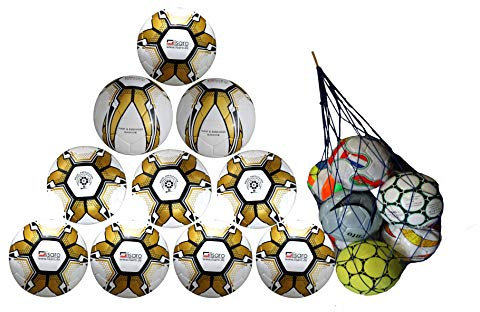 Lisaro 10 Fußbälle / 10er Ballpaket Wettspielball Gr. 5 + Gratis Ball-Netz | 415-425 g