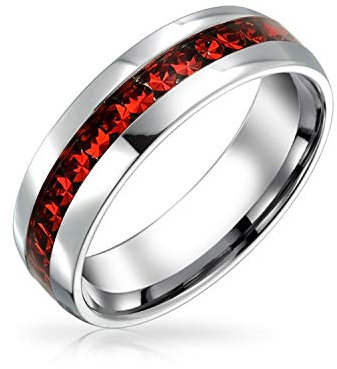 Bling Jewelry Roter Kristall-Ewigkeits-Bandring Für Männer Und Frauen Im Juli-Geburtsmonat Aus Silberfarbenem Edelstahl Mit Kanalfassung