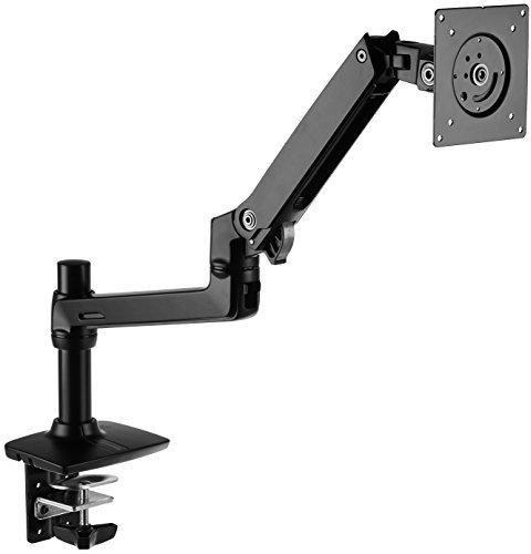 Amazon Basics Single Monitor Stand with Height Adjustable Arm Mount, Screen Tilt and Cable Organizer (Steel), 360-degree rotation, Black