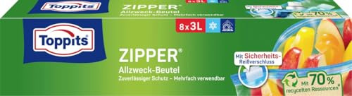 Toppits Zipper, 3 Liter, Reißverschluss, Transparent, 8 Stück