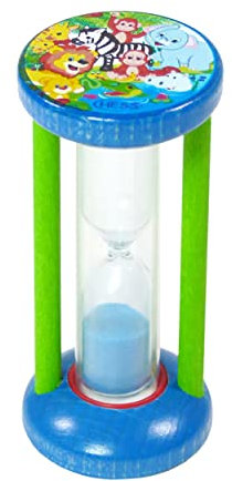 Hess Holzspielzeug 14585 - Zahnputzuhr aus Holz für Kinder, Serie Dschungel, inkl. Sanduhr mit farbigem Sand, handgefertigt, zur täglichen Nutzung beim Zähneputzen