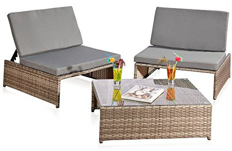 Melko vielseitiges Gartenmöbel-Set – Sonnenliege, Sitzgarnitur mit Tisch aus Gartenset robust und wetterfest, Grau