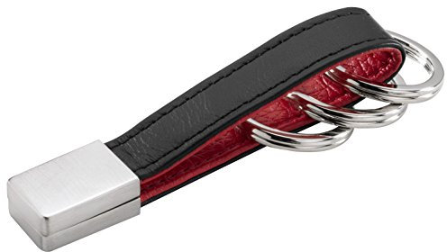 TROIKA TWISTER RED - KRG642/LE - Lederschlaufe - Leder/PU/Metall - 3 Schlüsselringe, mit Twist-Verschluss - außen schwarz/innen rot