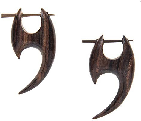 81stgeneration Braune Holzzahn-gothic-ohrringe mit Steckpfosten | Holzohrringe für Damen | Boho Hippie Ohrringe | Gothic Accessoires | Tribal Ohrringe für Männer | Hippie-gothic-schmuck