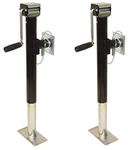 2 x Side winder trailer lift support jacks with swivel mount plates 1265kg