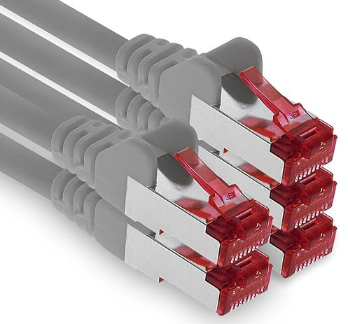 1aTTack.de - 5x 0,25 m câble patch CAT6 S/FTP blindage PIMF câble réseau CAT.6 RJ45 câble Ethernet routeur DSL LAN commutateur modem panneau de brassage - gris - 5 pièces