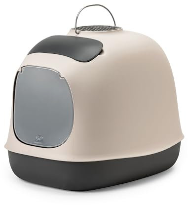 United Pets Minu - Bac/Litière Couverte pour Chats, Pelle e Filtre Inclus. De Design, fabriqué en Italie, Couleur Gris/Noir, Taille Unique. Maison de Toilette pour Chats