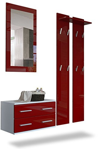 Vladon Garderobenset Garderobe Kioto, Made in Germany, Korpus in Weiß matt/Front in Bordeaux Hochglanz