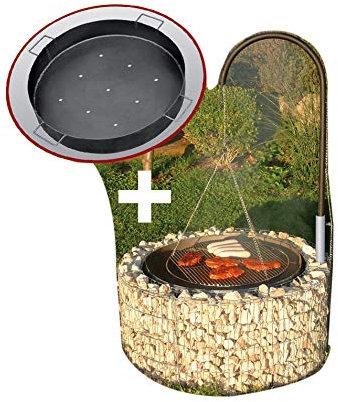 bellissa Feuer und GRILLSTELLE Ø 92cm INKL. KOHLENSCHALE + GRILLGALGEN Gabione Grill Galgengrill