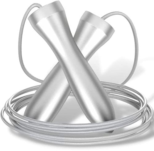 Senshi Japan Heavy Skipping Rope (Silver), Thick Genuine Leather Rope, 9 ft, Super Fast Ball Bearings, Frictionless Rotation, Versatile & Non-Breakable