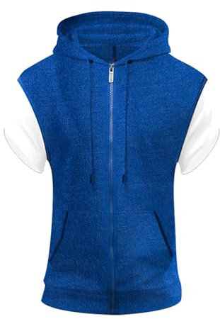 NOROZE Men's Sleeveless Sweatshirt Hoodie Casual Zip-Up Sweatshirt Drawstring Tank Top (4XL, Royal Blue)