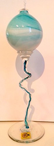 Oberstdorfer Glashütte Türkis farbige Öllampe modern große Petroleumlampe Bunte Glaslampe Kerze Tischleuchter Höhe ca. 30 cm