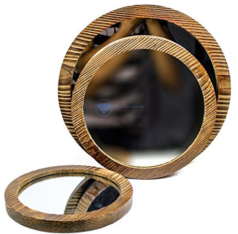 Nagina International Antik Rustikal Vintage Stil Boho Chic Spiegel 3er Set | Nachhaltige Holz & Glas Wandspiegel Set | Nautische Geschenke Dekor Bullauge