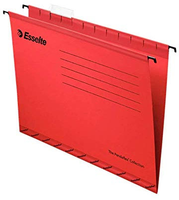 Esselte 90336 Classic Reinforced Suspension File, Foolscap, Pack of 25, Tabs Included, Red, 360 x 240 mm