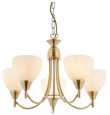 Endon Alton Classic Antique Brass E14 Dimmable 5 Light Pendant Semi Flush Ceiling Light