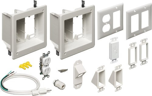 Arlington TVBR2505K-1 Flat Screen TV Recessed Kit with Outlet and Wall Plates, 2-Gang, White, 1-Pack