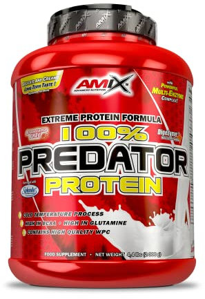 AMIX, Proteínas para Aumentar Masa Muscular con Sabor Fresa, Predator en Formato Bote de 2 Kg, Ayuda al Crecimiento Muscular, Libre de Aspartamo, Ideal para Batidos de Proteínas