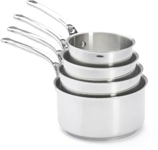 De Buyer - Lot de 4 casseroles en inox MILADY - 14/16/18/20 cm - Fabriquées en France, Sans PFAS, Inox 18/10 Performant et Résistant, Fond Sandwich, Tous Feux + Four, Finition Poli Brillant