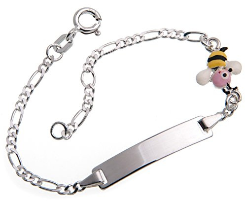 Silberketten-Store Baby- & Kinder ID Armband mit Bienen-Anhänger inkl. Gravur & Geschenksäckchen I aus 925 Silber I nickelfrei allergiker-geeignet I 10 verschiedene Schriftarten