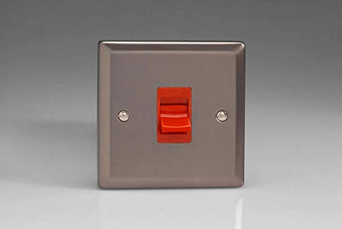Varilight 45A Cooker Switch (Single Plate, Red Rocker) Pewter XR45S