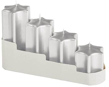 Stumpenkerzen Sternkerzen-Adventset Silber Ø 60 mm, 4 Stück