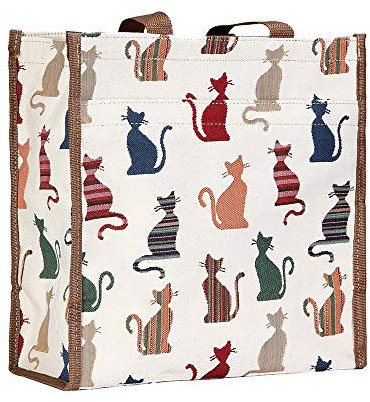 Signare Gobelin Schultertasche Einkaufstasche für Damen (freche Katze)