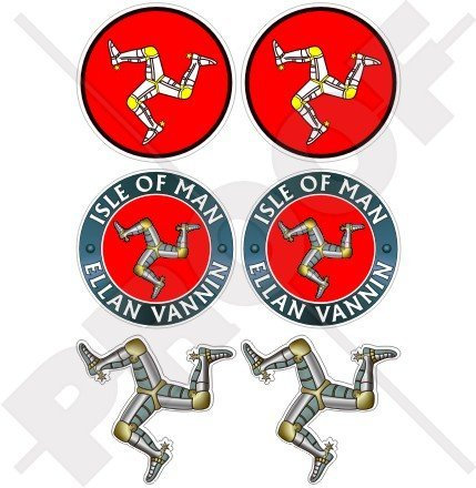Isle of Man Ellan Vannin-Aufkleber, TT Races, Triskellion Manx UK, 7,6 cm, Vinyl, 6-teiliges Set