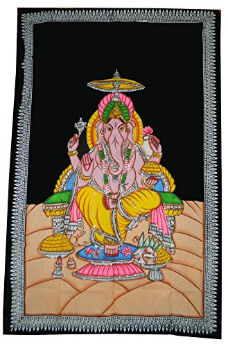 indischerbasar.de Wandbild Ganesha 177x115cm Pailetten Baumwolle Gottheit Hinduismus Religion Spiritualität