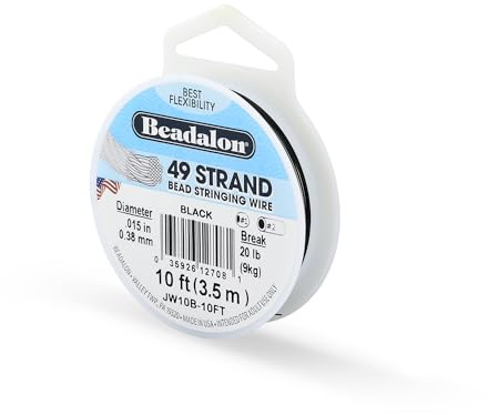 Beadalon 49 Strand Stainless Steel Bead Stringing Wire, .015 in / 0.38 mm, Black, 10 ft / 3.1 m