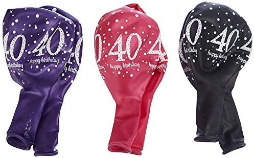 Amscan 9900877 - Latexballons 40 Happy Birthday, 6 Stück, Luftballons, Geburtstag, Dekoration