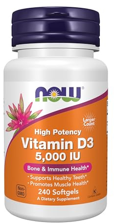 NOW Foods Supplements, Vitamin D-3 5,000 IU, High Potency, Structural Support*, 240 Softgels