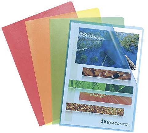 Exacompta 56119E 10er Pack PP-Kunststoff Aktenhüllen. Für DIN A4 transparent genarbt farbig sortiert oben und seitlich offen Plastikhülle Klarsichthülle für Büro und die mobile Organisation