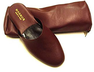 Magnus Esclusive Pantofole Uomo in Pelle da Viaggio con Custodia Artigianali Nuove Made in Italy