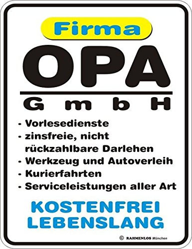 RAHMENLOS Original Blechschild für den Großvater: Opa GmbH - Vorlesedienste, Kurierfahrten