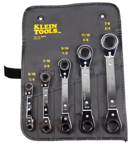 KLEIN TOOLS 68245 Reversible Ratcheting Box Wrench Set, 5-Piece, Black, Made in USA